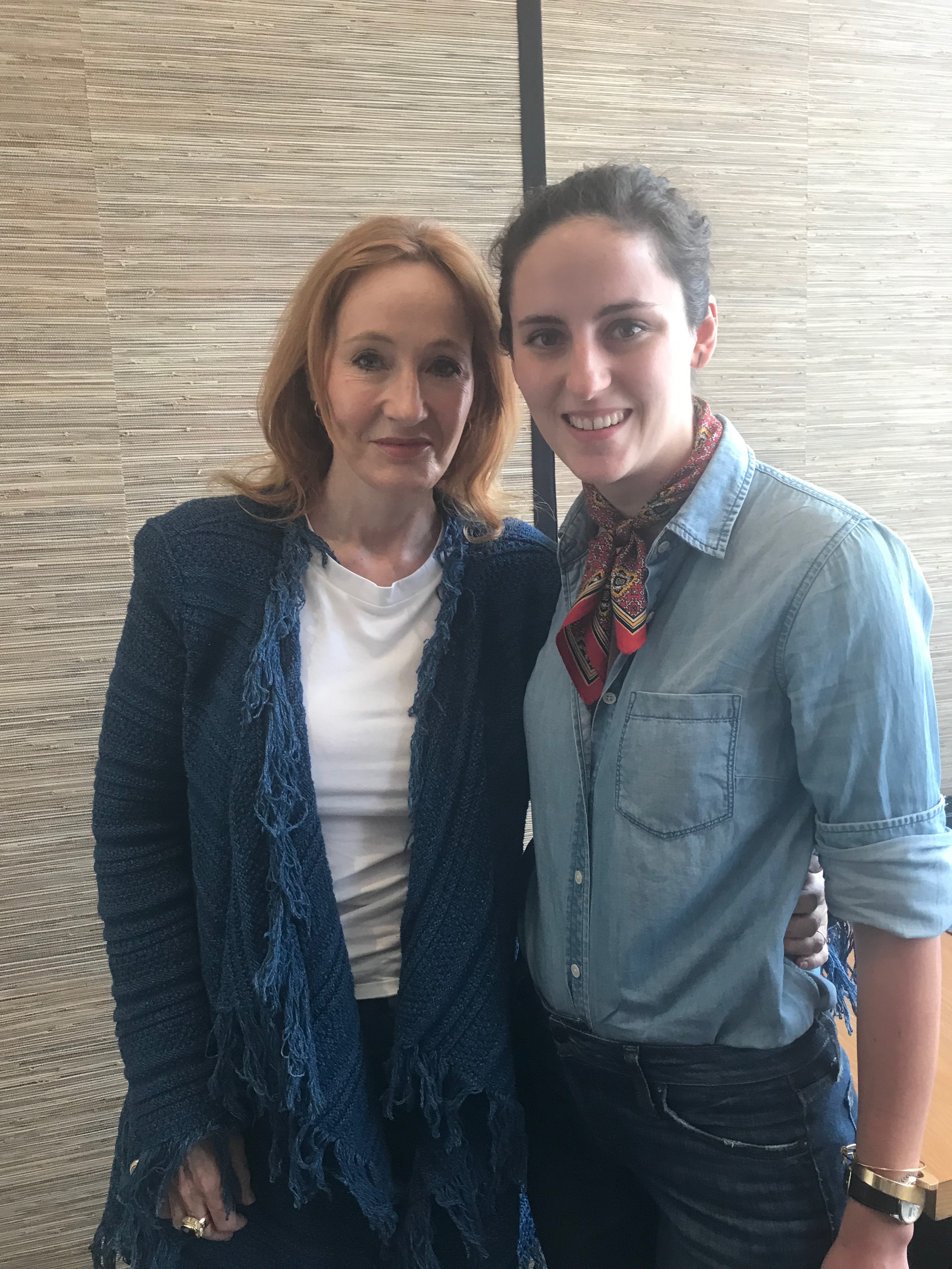 Photo of the author standing next to J.K. Rowling.