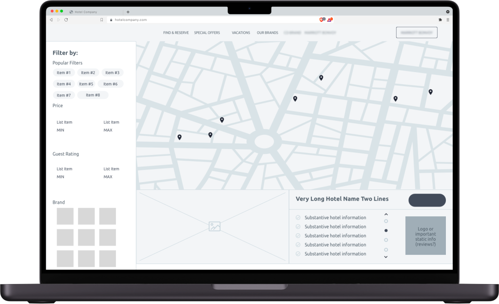A low fidelity wireframe of the search results page described in the text.
