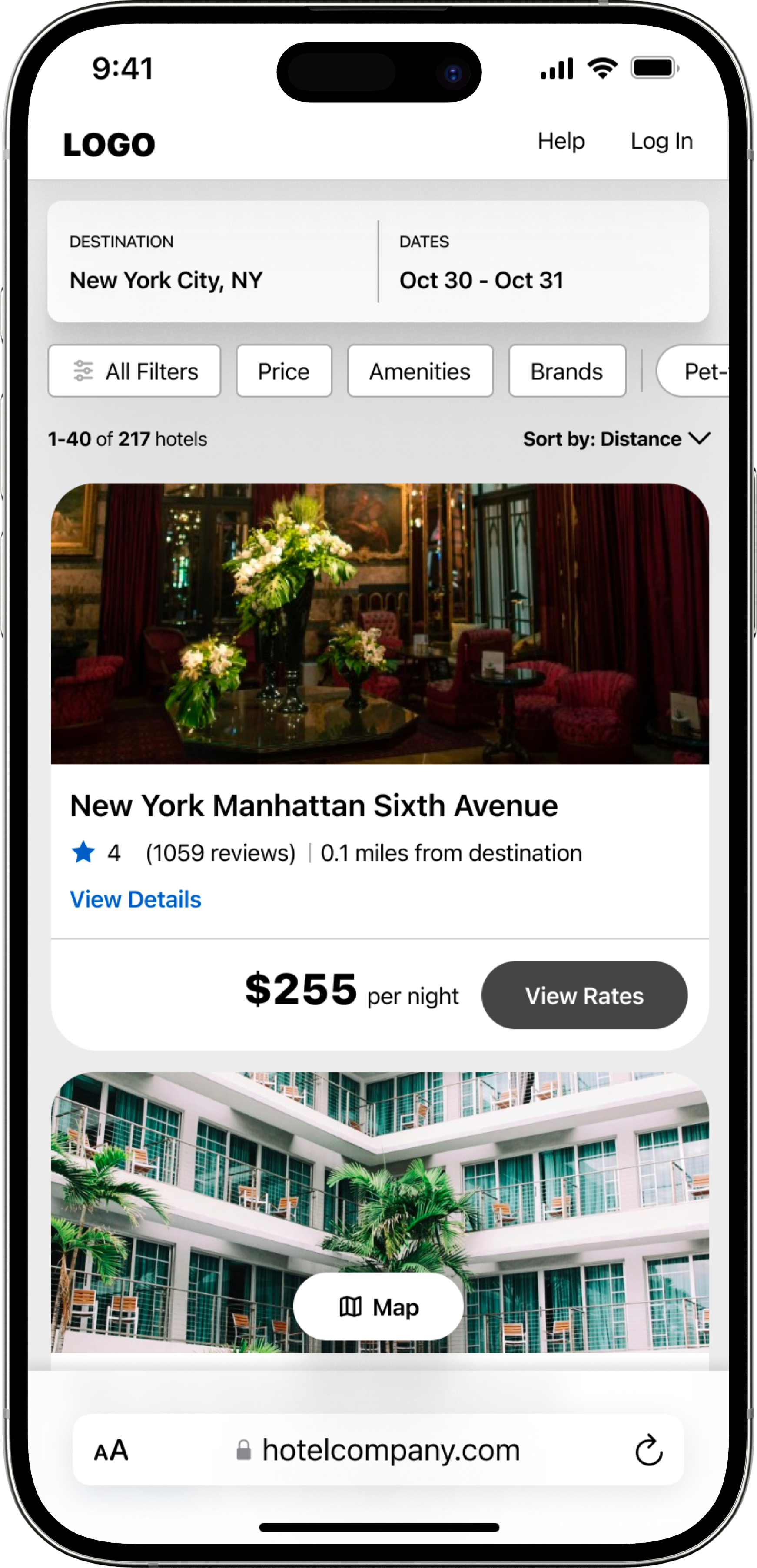 A mobile screen showing the new version of the list view search results.