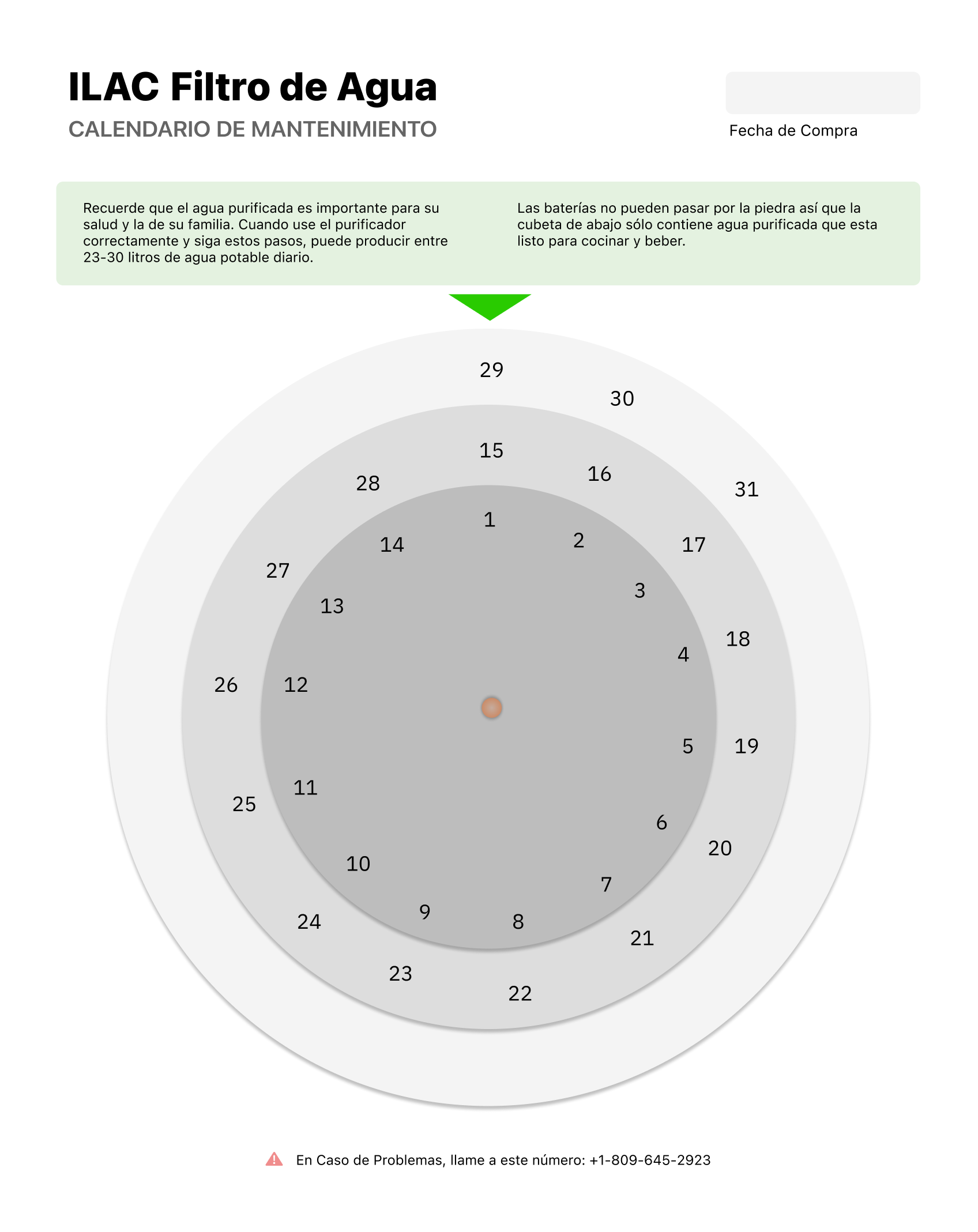 A sketch of a possible maintenance schedule, where concentric circles labeled with dates spanning each two week period can be adjusted to show the dates for maintenance across months that vary in length.