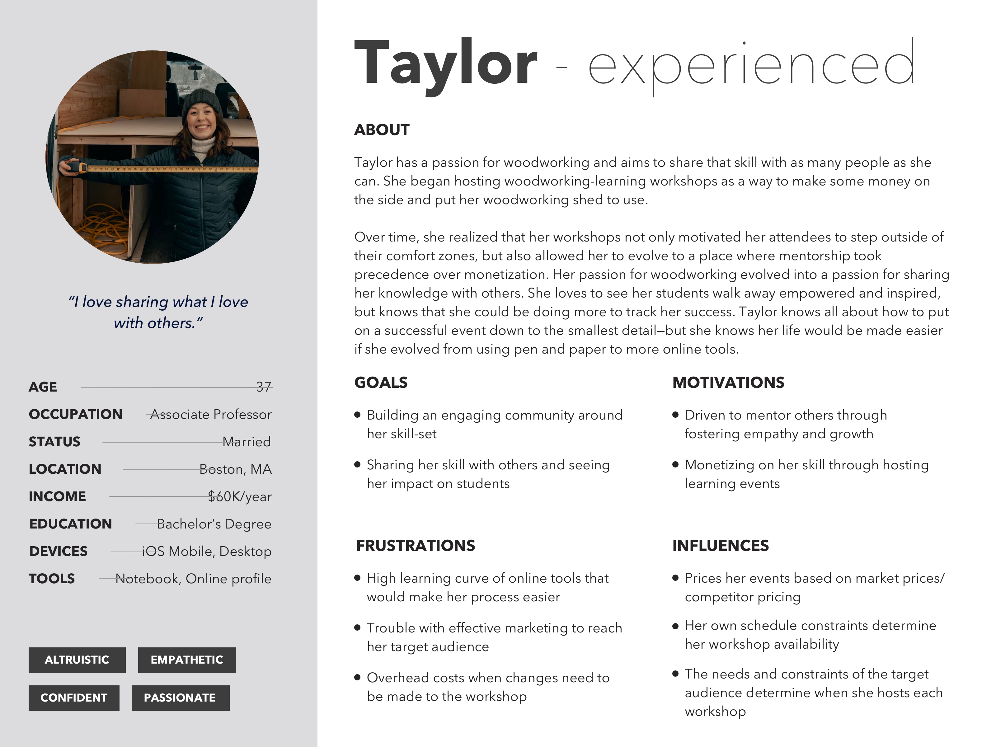 Persona card for Taylor, an experienced host.