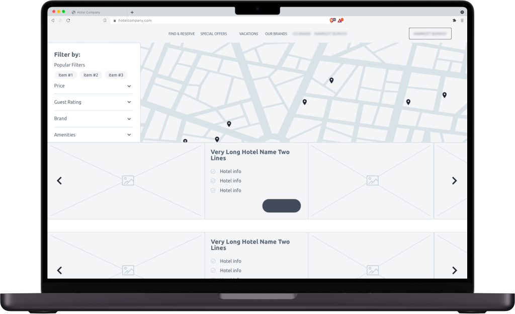 A low fidelity wireframe of the search results page described in the text.